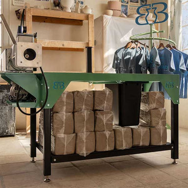 Wedging Table by Bluebird Clay with Clay storage, reclaim bucket, and pugmill attachment