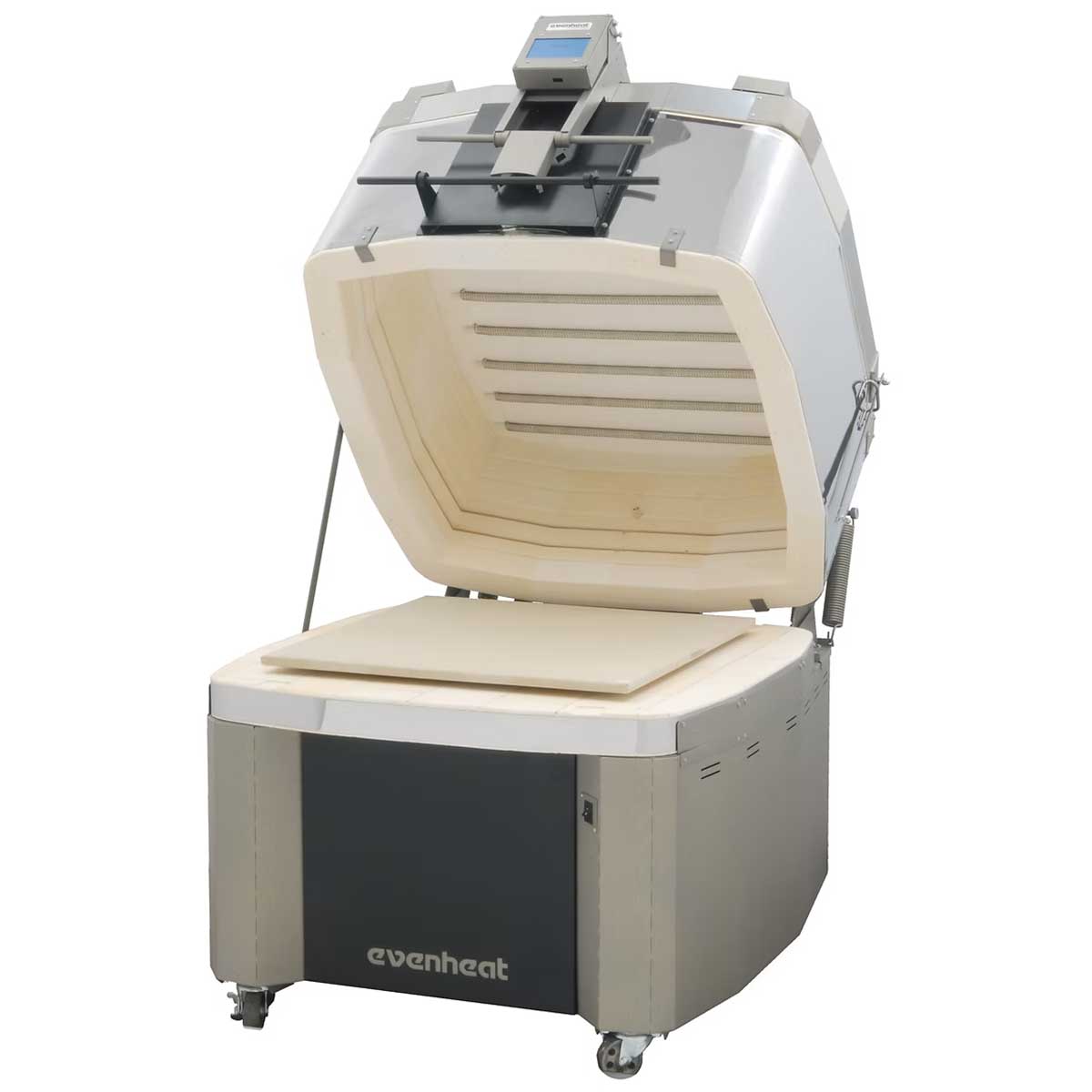 Evenheat Studio Pro 28 Clamshell Kiln Front Access View Optional Caster Wheels