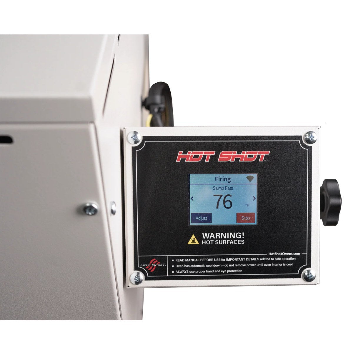 Hot Shot 12G Clamshell Kiln View of Spark Controller displaying temperature setting