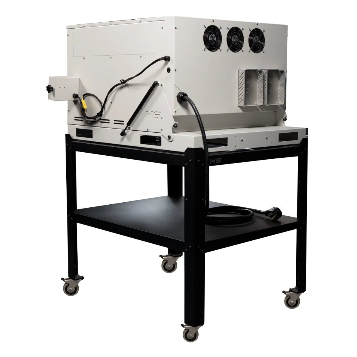 Hot Shot 24G Clamshell Kiln with Rolling Stand Rear Angled View