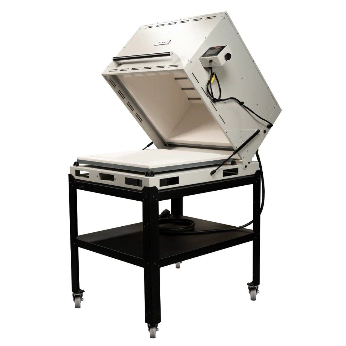 Hot Shot 24G Glass Kiln Bottom Access with Rolling Stand Side Angle View