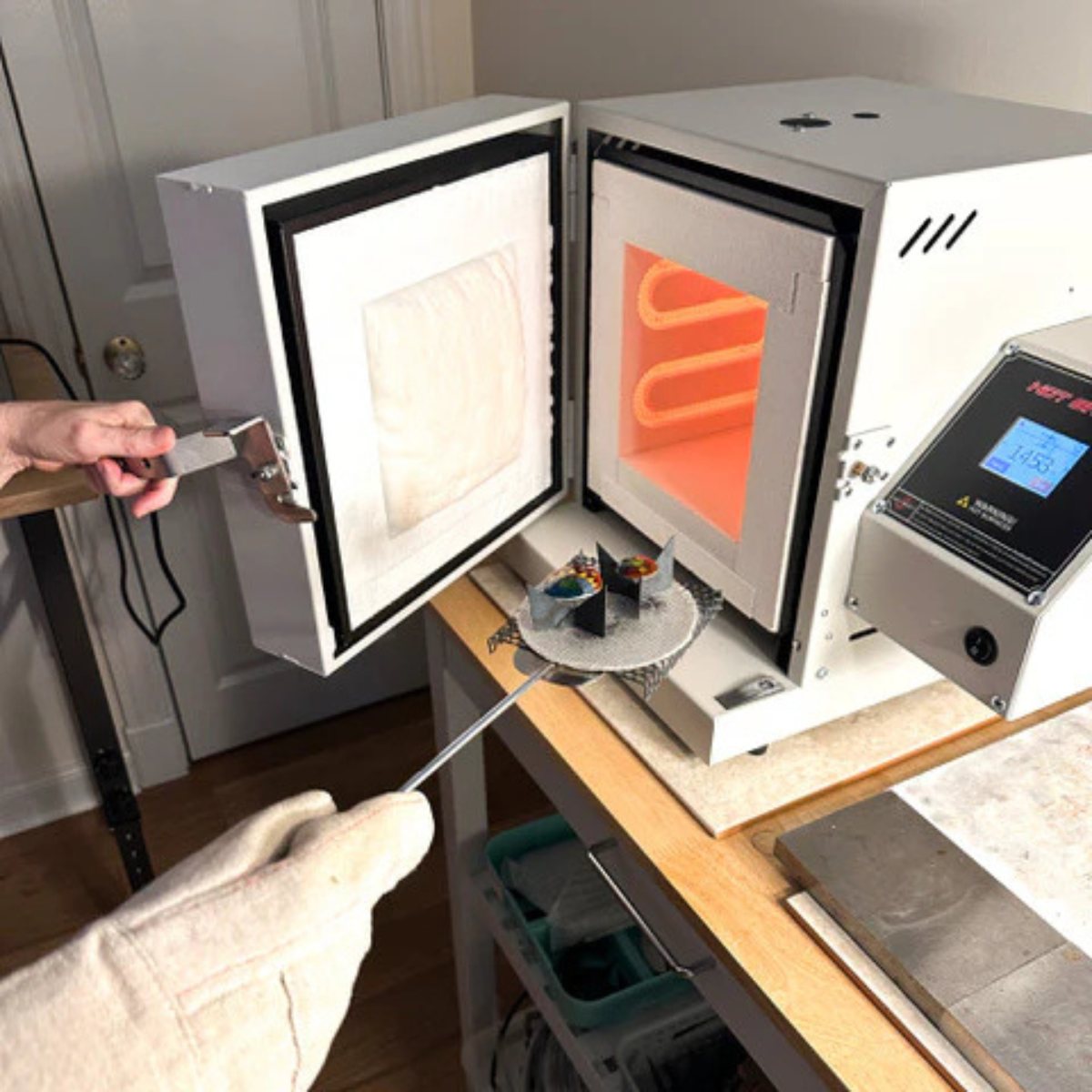 Hot Shot 7G Glass Kiln in use with open door